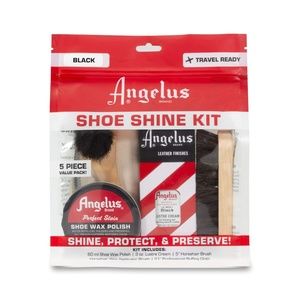 Leather Shoe Boot Clean Polish SHINE KIT Black Lustre Cream + 2 brushes Angelus